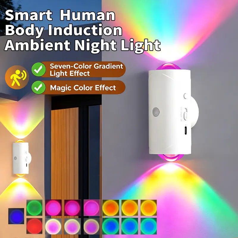🔥RGB Motion Sensor LED Night Light Rechargeable Magnetic Dimmable Wall Lamp for Halloween Decor