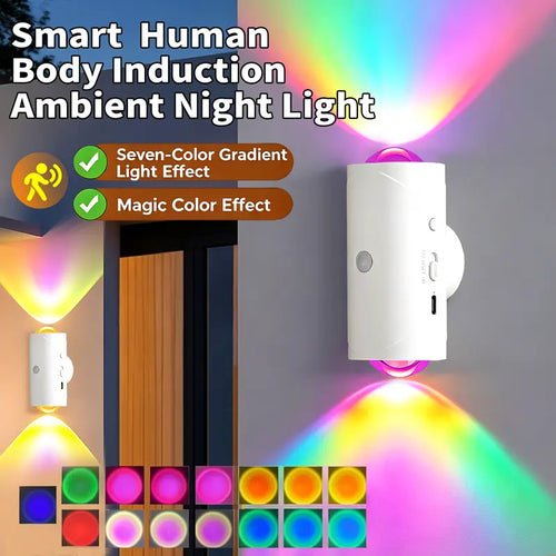 🔥RGB Motion Sensor LED Night Light Rechargeable Magnetic Dimmable Wall Lamp for Halloween Decor