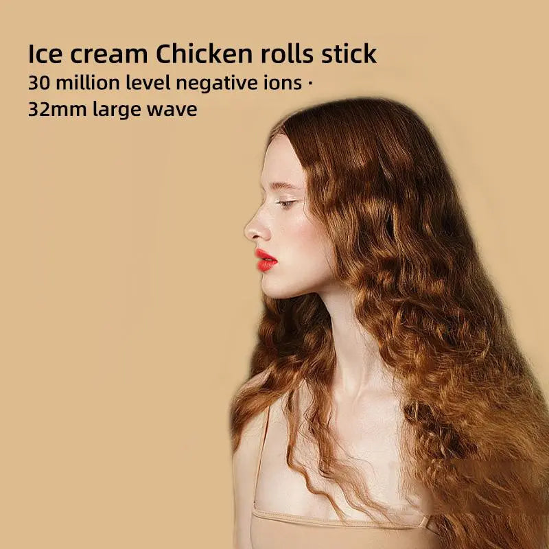 🔥32MM Deep V Beach Wave Crimper, Negative Ion Fast Heating Hair Waver Curler