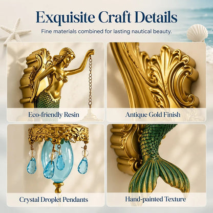 ⏳HOT SALE 62% OFF!!🌊Antique Gold Coastal Mermaid Wall Light 🧜‍♀️✨  Hand-Painted Vintage Sconce for Indoors & Covered Outdoor Spaces 🏡🌊