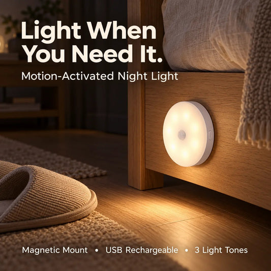 Rechargeable Motion Sensor Night Light – Magnetic Mount & 3 Light Colors（Two packs）