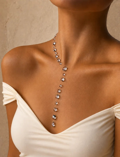 Purity Drop Necklace styled with an elegant white outfit