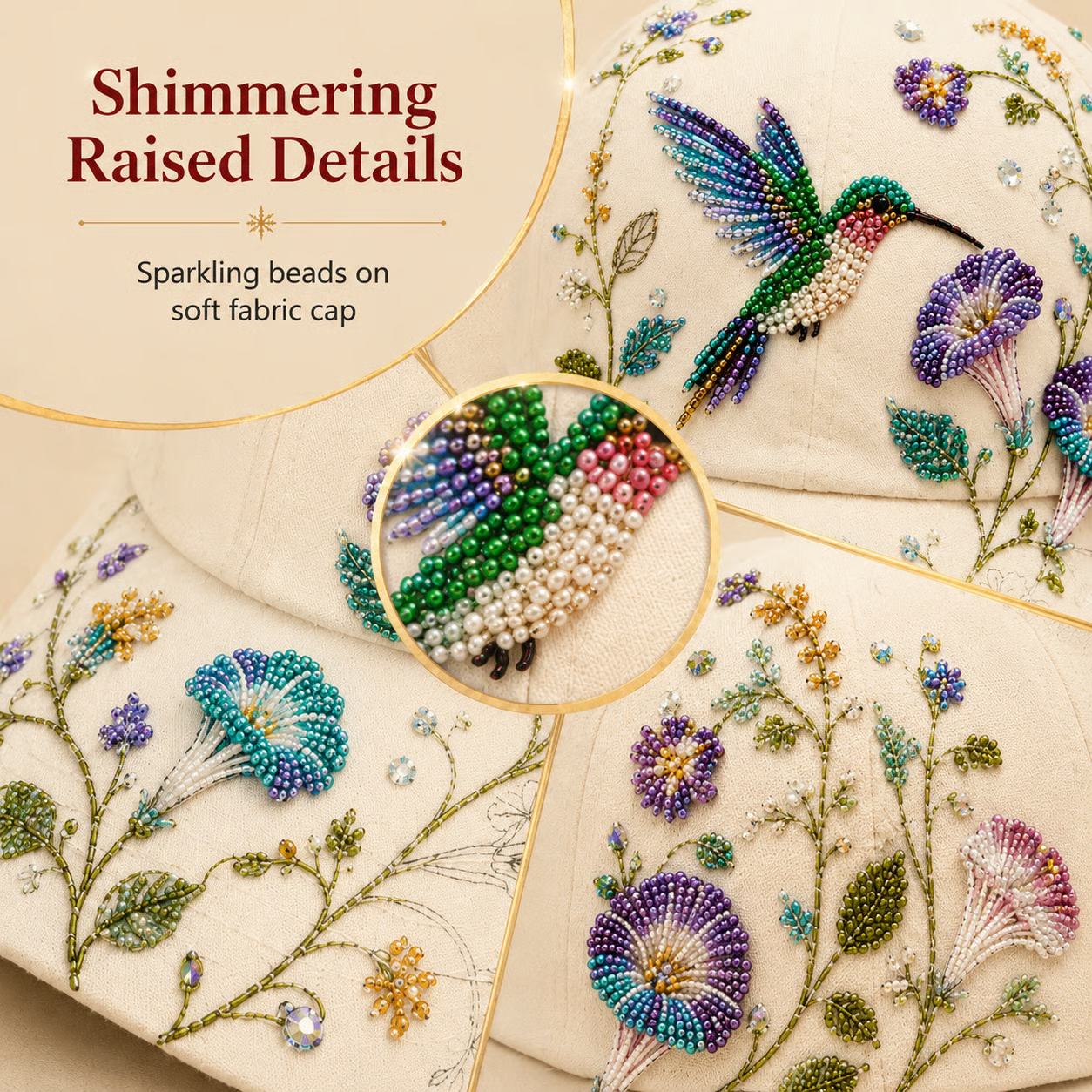 🧢✨ Premium Hummingbird Garden Beaded Hat DIY Kit | Luxury Flocked Canvas with Scratch-Resistant Non-Fading Pearl Beads DIY Handmade Floral Cap Decor 🌿