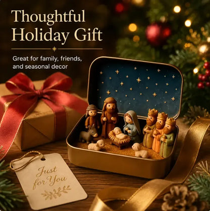 ✝️Religious Pocket-Size Mini Nativity Scene Set with Storage Box