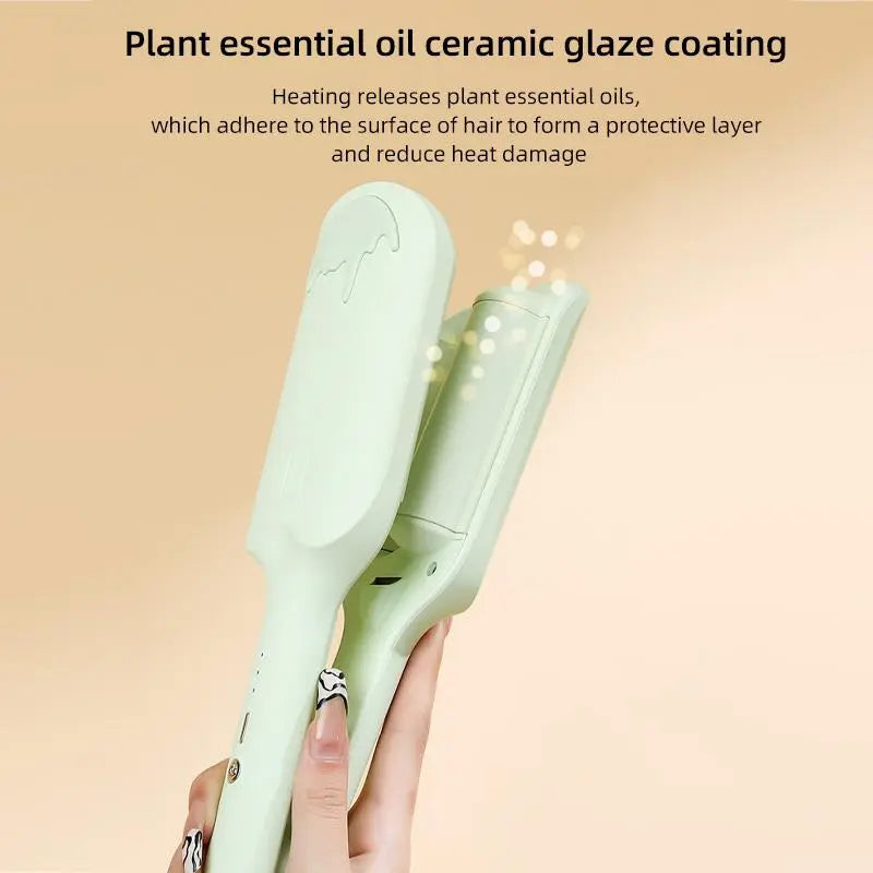 🔥32MM Deep V Beach Wave Crimper, Negative Ion Fast Heating Hair Waver Curler
