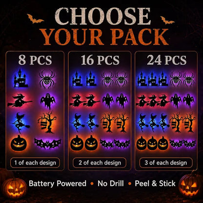 🎃 Halloween LED Silhouette Wall Light Stickers – Spooky Glow Made Easy! 👻✨