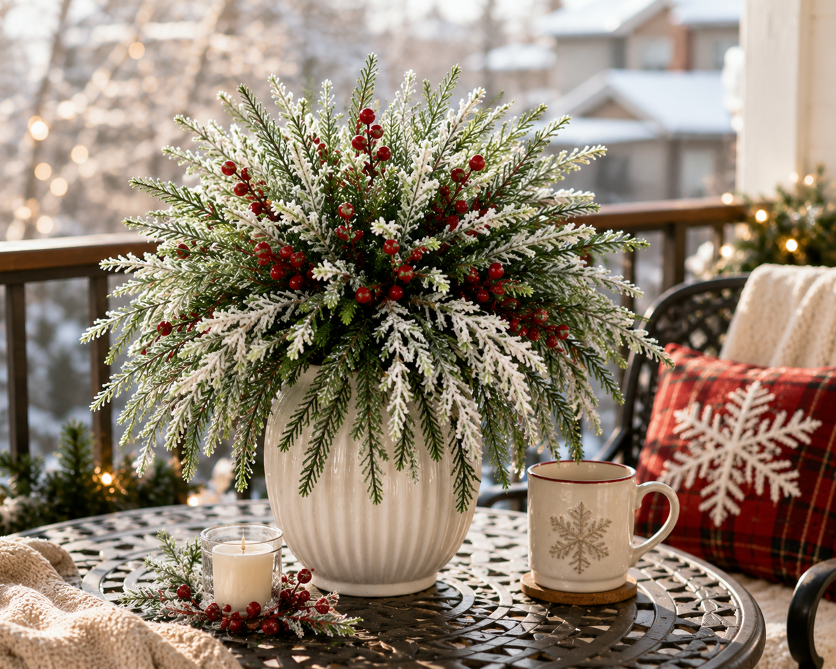 🔥 🎄Snow-Covered Cedar & Red Berries – Christmas Holiday Decor