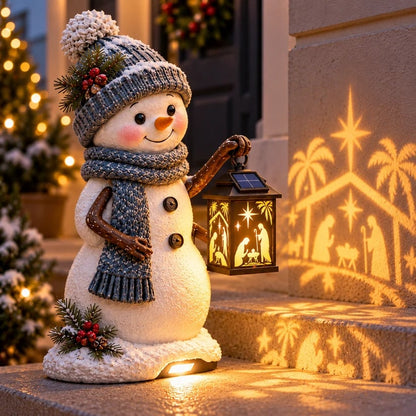Snowman Nativity Glow™ – Solar Christmas Step Light with Holy Family Projection
