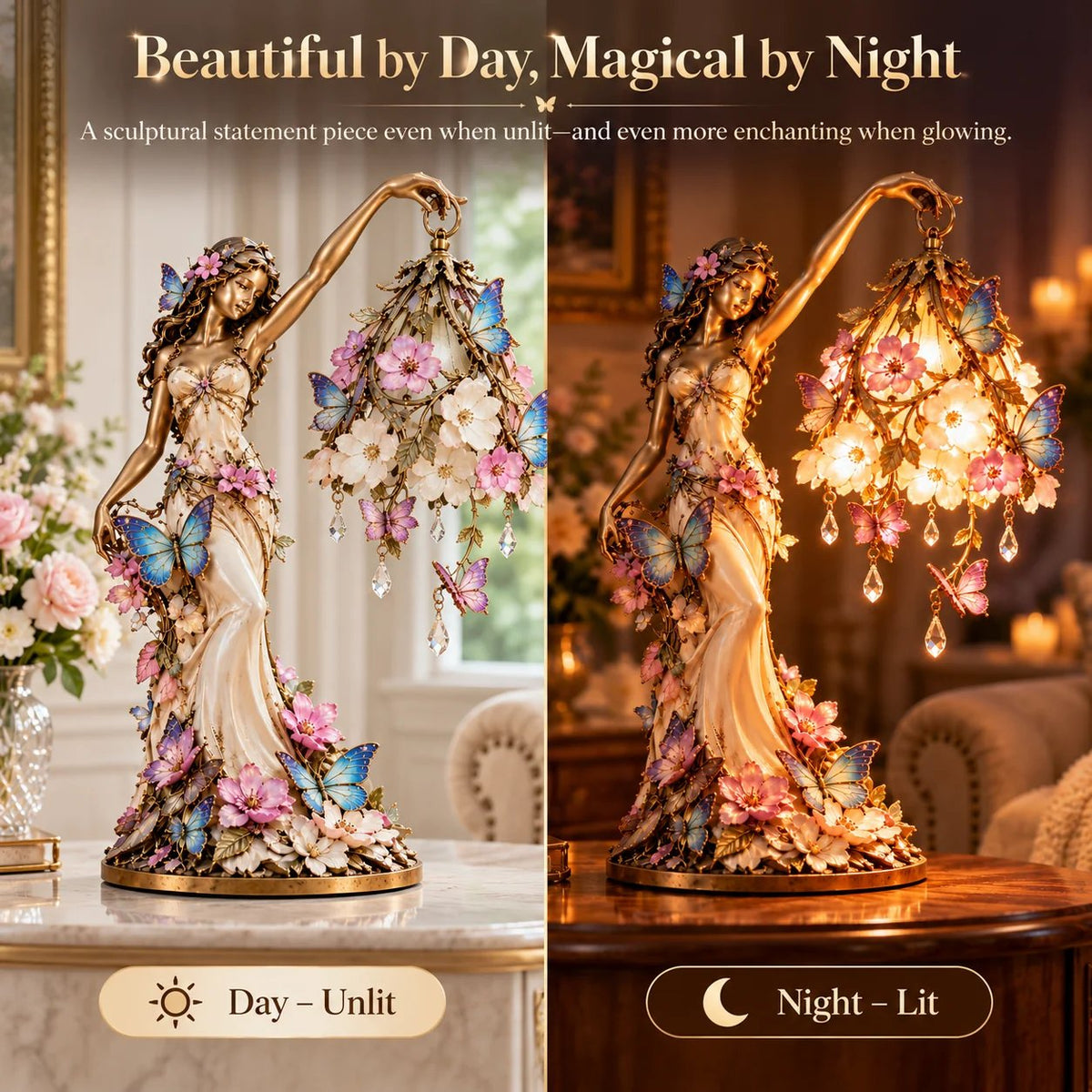 🦋 Butterfly Lady Accent Lamp – Elegant flower goddess-style lamp with crystal drops