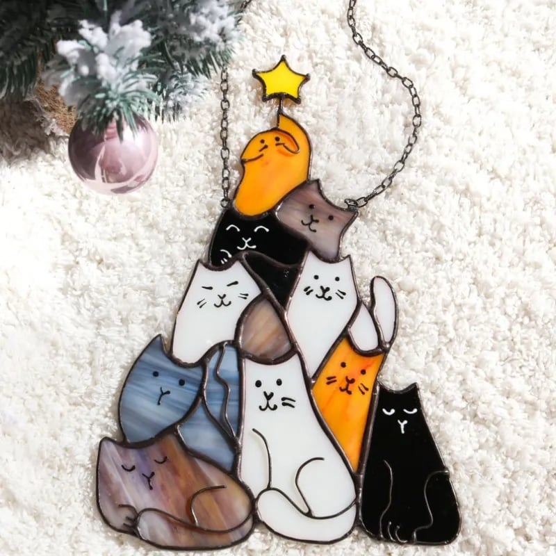🎁😻Cat Christmas Tree Suncatcher Ornament