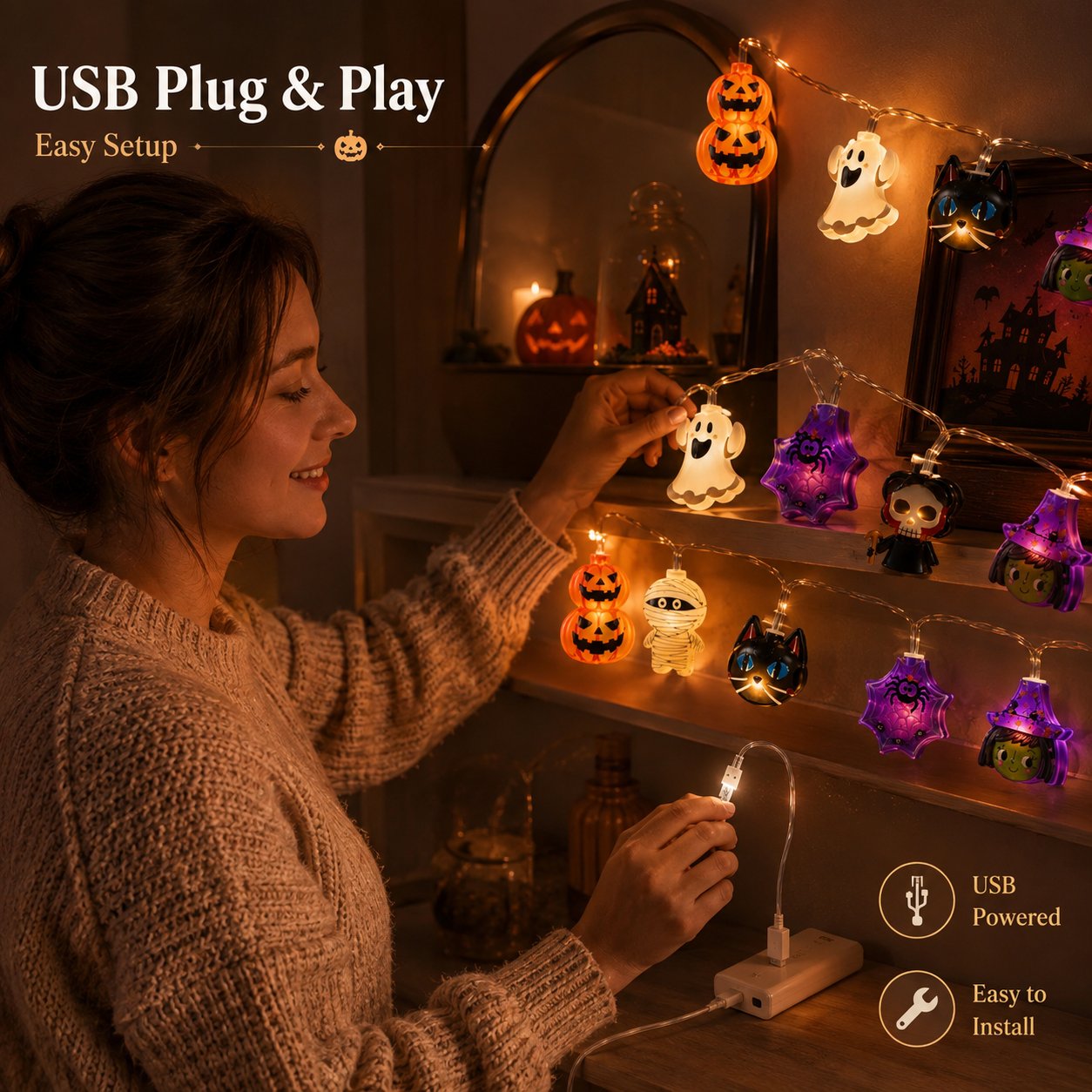 🎃USB-Powered Halloween Pumpkin LED String Lights