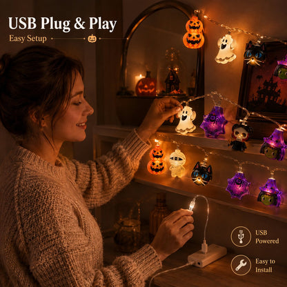 🎃USB-Powered Halloween Pumpkin LED String Lights
