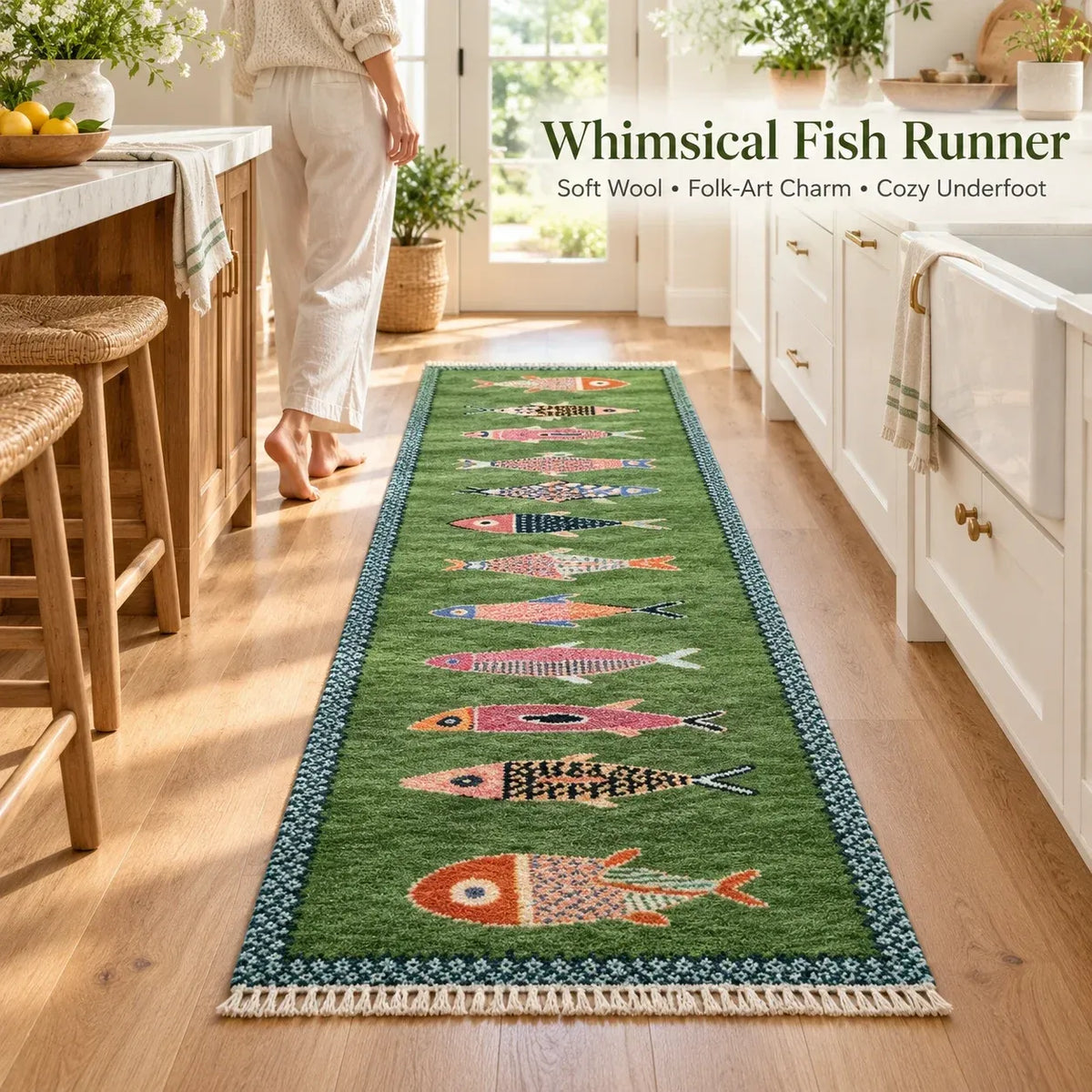 🎏 Artisanal Koi Fish Wool Runner Rug