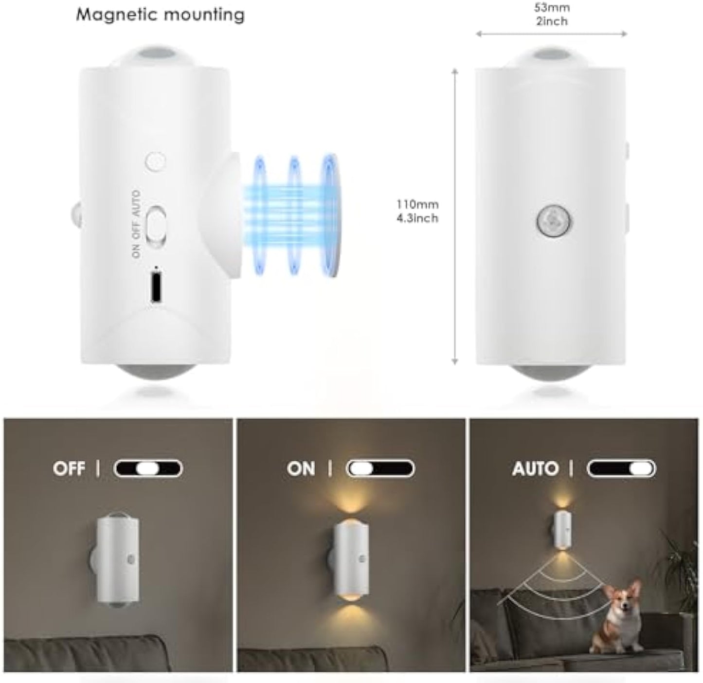 🔥RGB Motion Sensor LED Night Light Rechargeable Magnetic Dimmable Wall Lamp for Halloween Decor