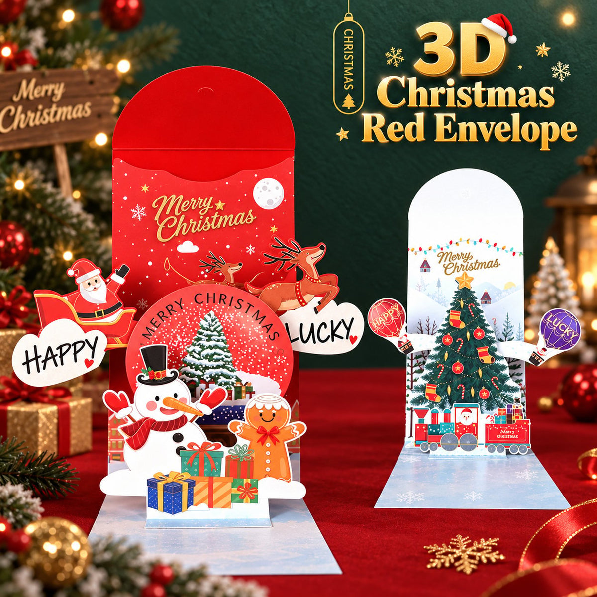 🎁3D Christmas Money Gift Card （Two types, ten-pack）