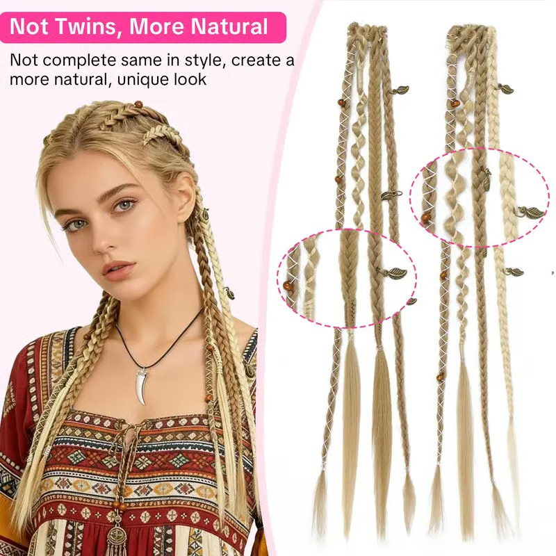 🌿🎨 Boho Beaded Clip-In Braids – Effortless Festival & Everyday Hair Transformation(✨2Pcs)