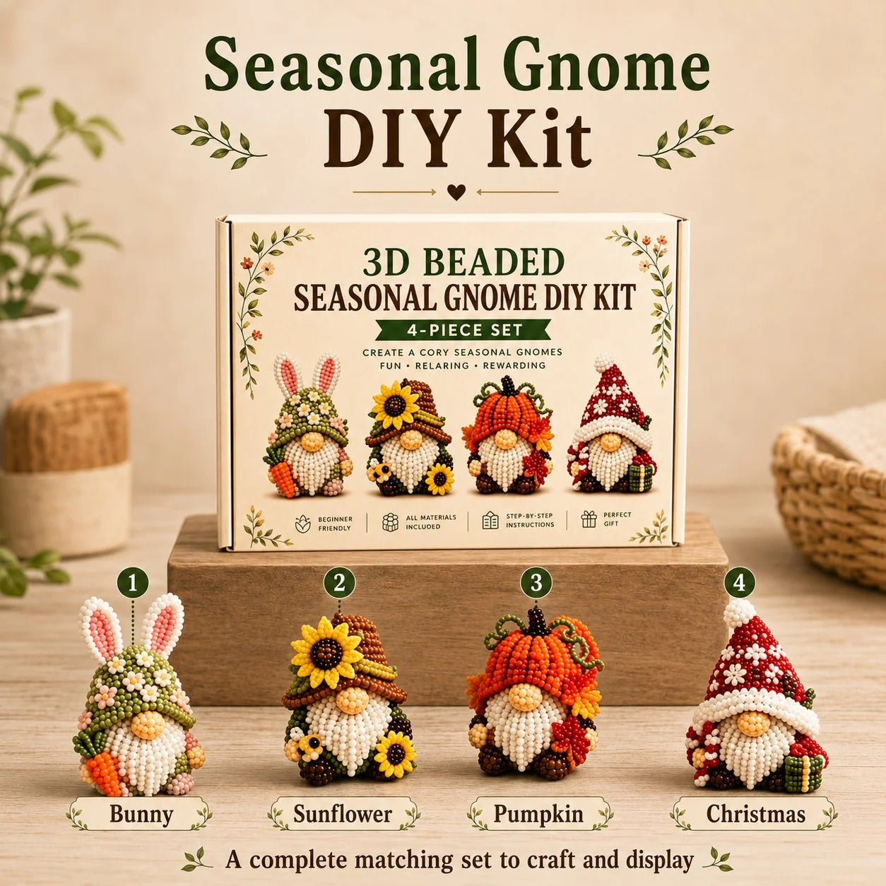 🔥3D Beaded Gnome DIY Kit Collection✨🎁