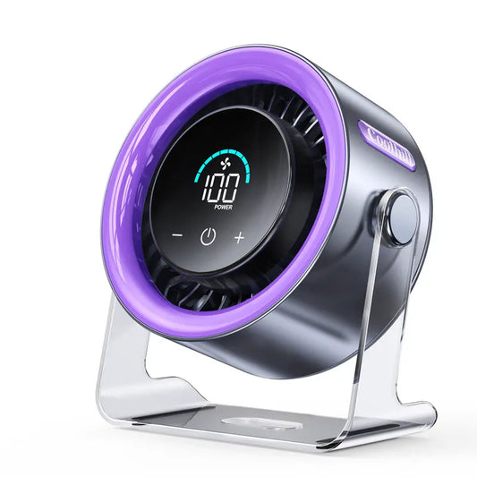 100-Speed Rechargeable Desktop Turbo Fan | Quiet Portable Digital Display Table Cooling Fan for Office & Travel