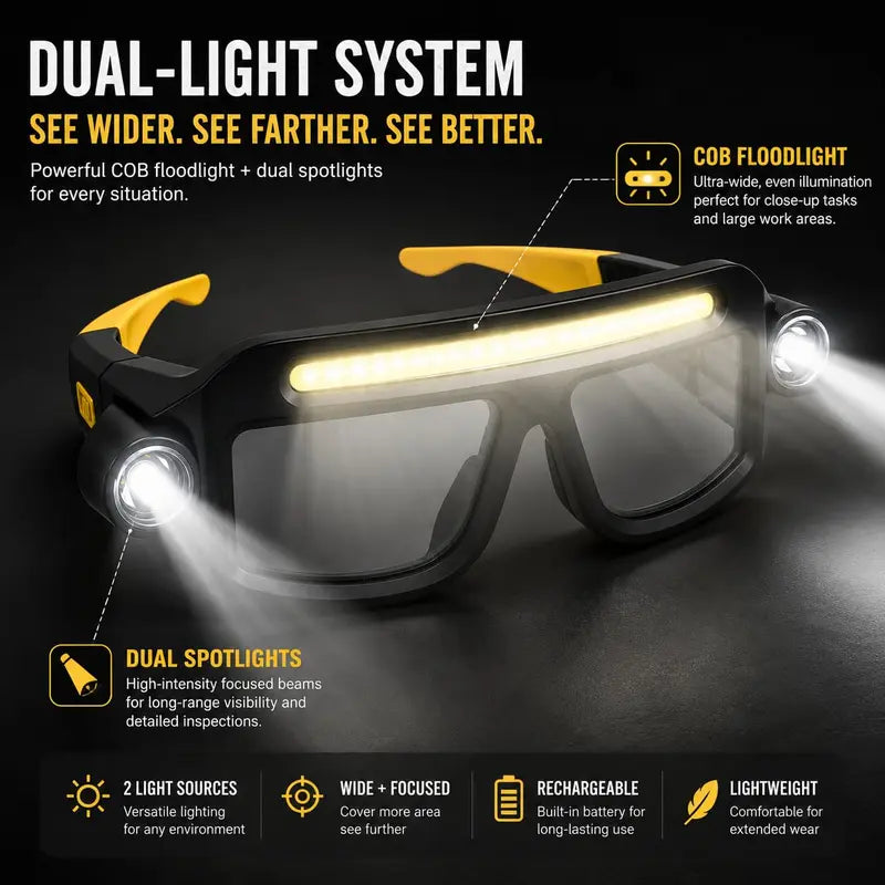 Rechargeable LED Headlamp Glasses – Hands-Free Work Light for Car Repair, DIY & Camping
