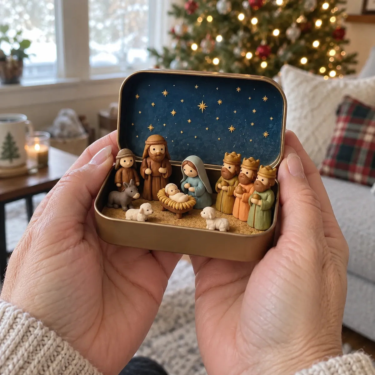 ✝️Religious Pocket-Size Mini Nativity Scene Set with Storage Box