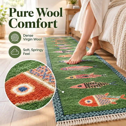 🎏 Artisanal Koi Fish Wool Runner Rug