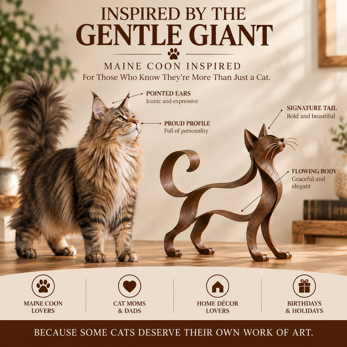 🐱 Maine Coon-style metal cat sculpture