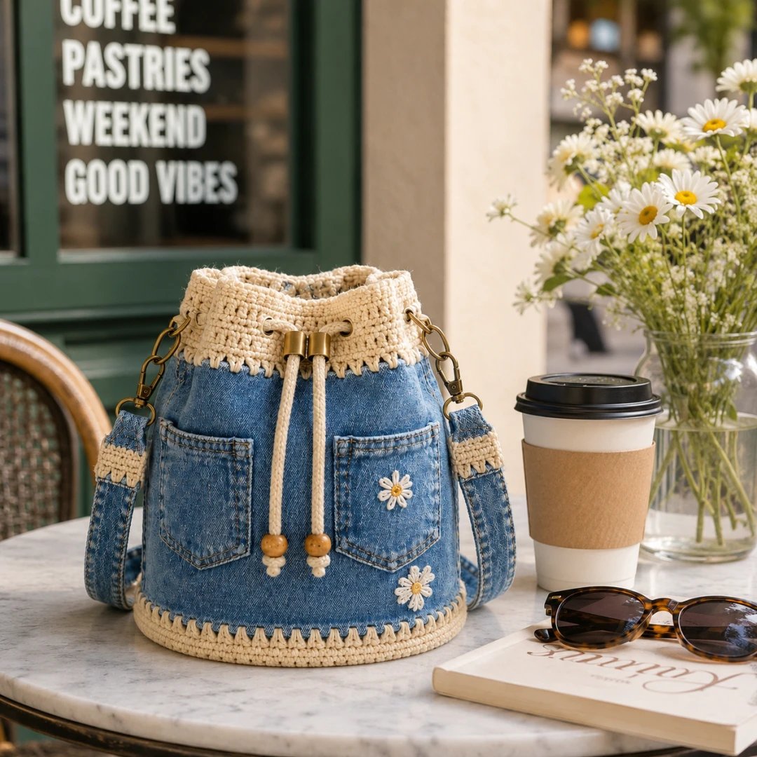 🔥HOT SALE 50% OFF🎁👜Handmade Denim Crochet Bucket Bag