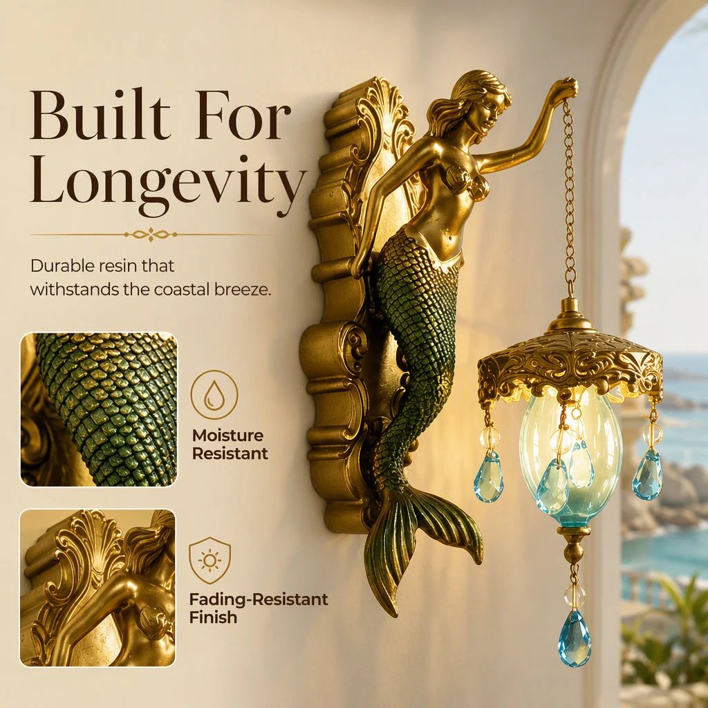 ⏳HOT SALE 62% OFF!!🌊Antique Gold Coastal Mermaid Wall Light 🧜‍♀️✨  Hand-Painted Vintage Sconce for Indoors & Covered Outdoor Spaces 🏡🌊