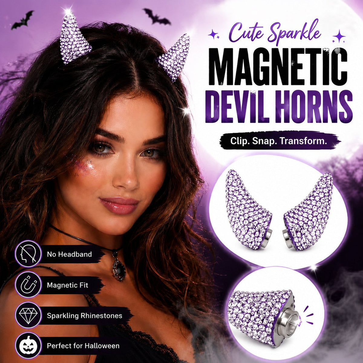 💥 LAST DAY 49% OFF - 😈✨ Cute Sparkle Magnetic Devil Horns (1 Pair)