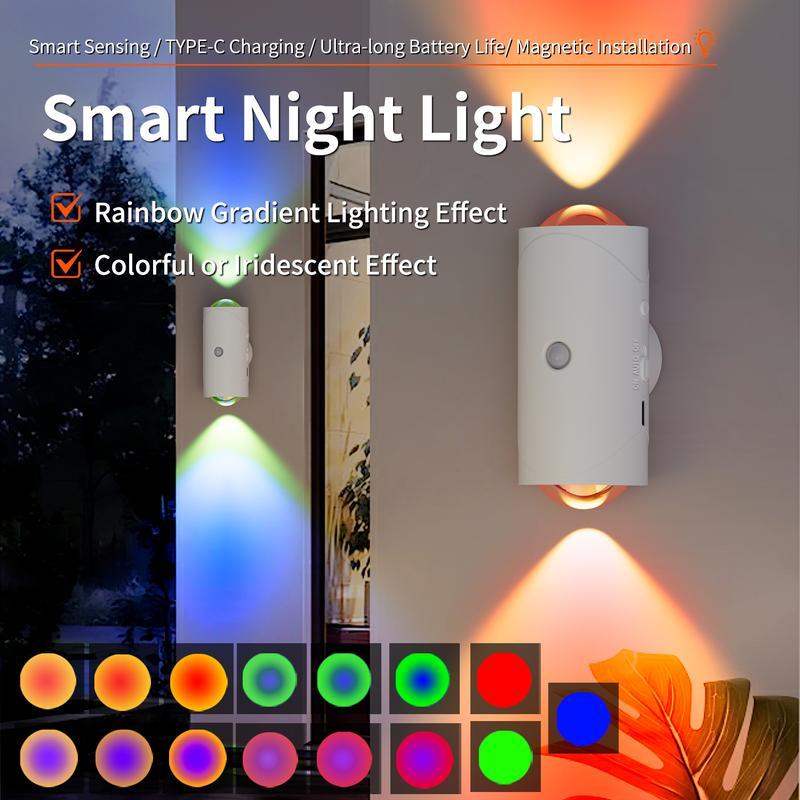🔥RGB Motion Sensor LED Night Light Rechargeable Magnetic Dimmable Wall Lamp for Halloween Decor