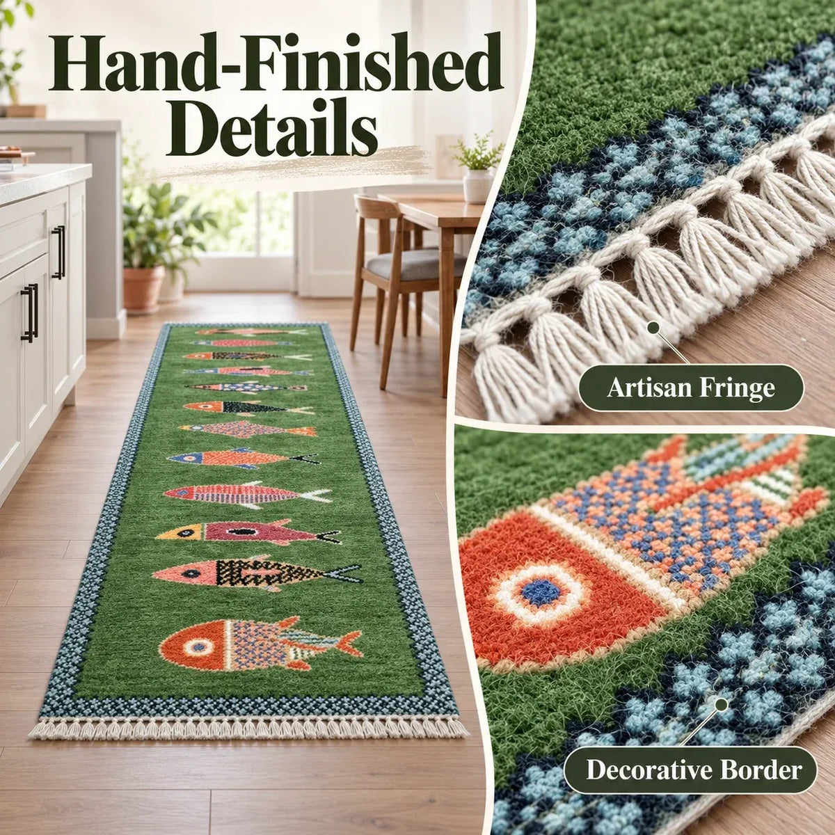 🎏 Artisanal Koi Fish Wool Runner Rug