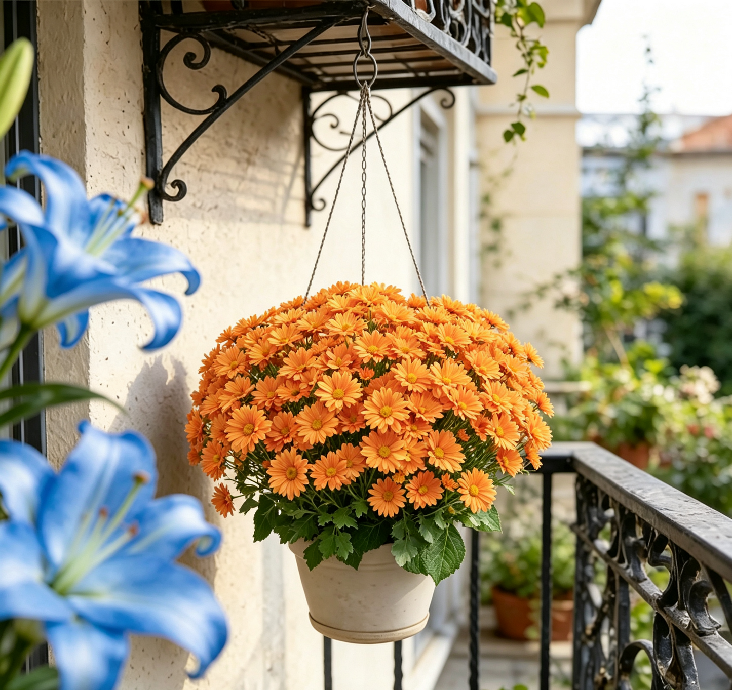 🌼Artificial Outdoor Sunset Mums Flowers - UV resistant, Waterproof, Windproof