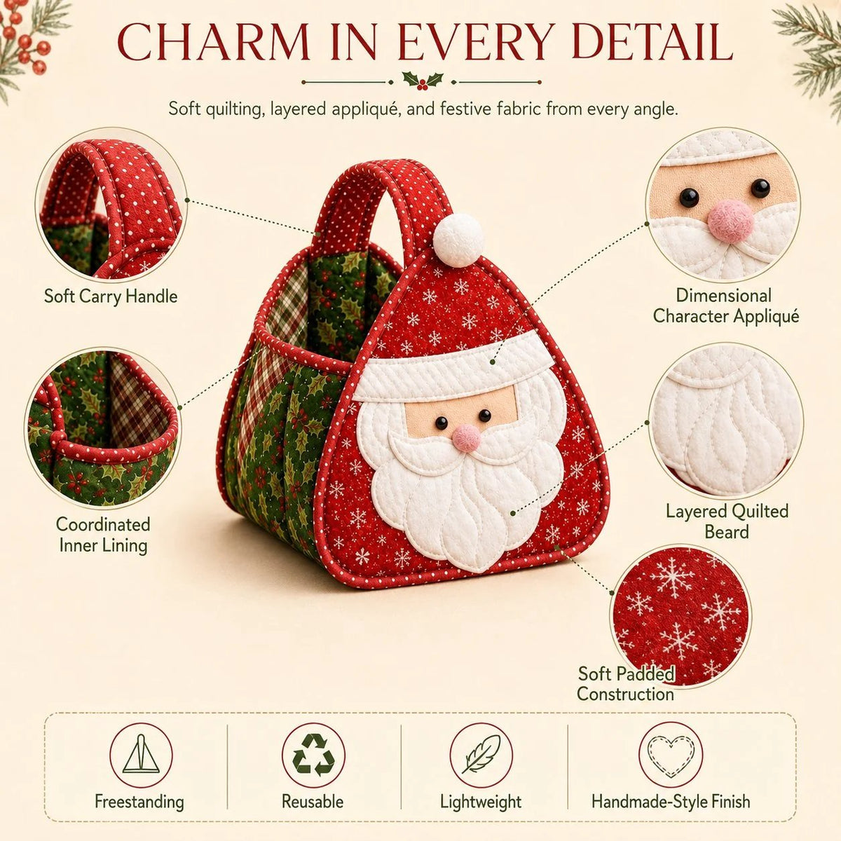 🎉🎄 Christmas Character Quilted DIY Carry Basket🎁
