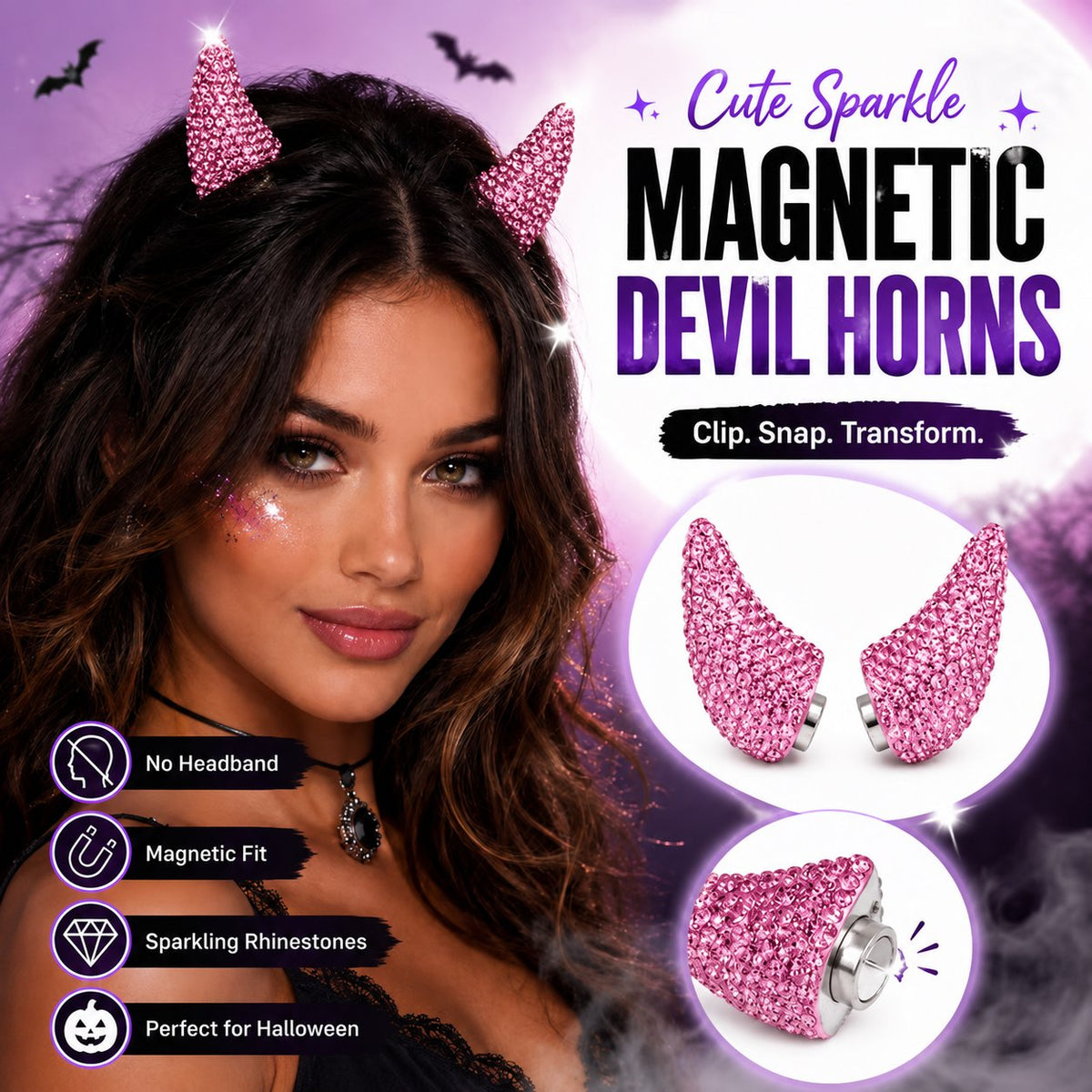 💥 LAST DAY 49% OFF - 😈✨ Cute Sparkle Magnetic Devil Horns (1 Pair)
