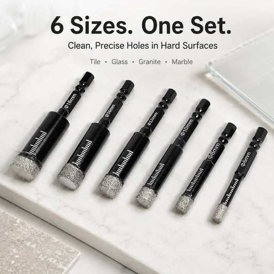 ⏰Limited Stock 50% OFF🔥-🔧 6PCS Diamond Drill Bit Set for Clean & Precise Tile, Glass & Granite Drilling