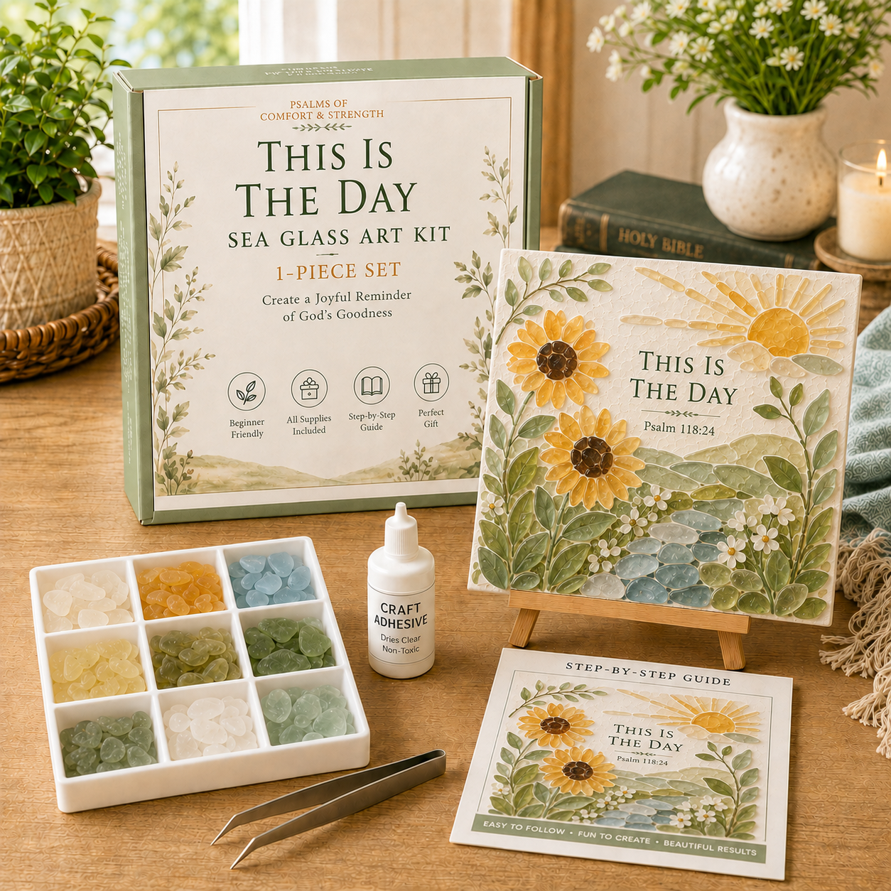⏰Last day Promotion 🔥-✝️ Psalms of Comfort & Strength Sea Glass Art Kit