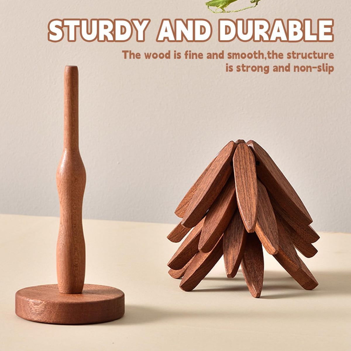 🌺Last Day 49% OFF🎅Natural Tree Trivet Set - 4 Wooden Trivets & 1 Stand Like a Christmas Tree