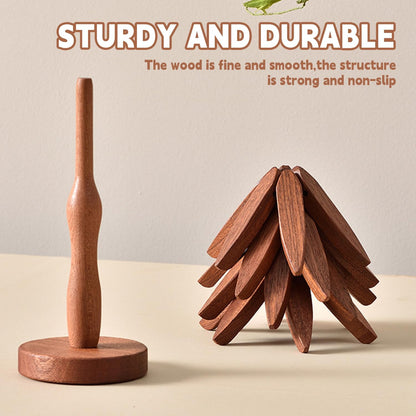 🌺Last Day 49% OFF🎅Natural Tree Trivet Set - 4 Wooden Trivets & 1 Stand Like a Christmas Tree