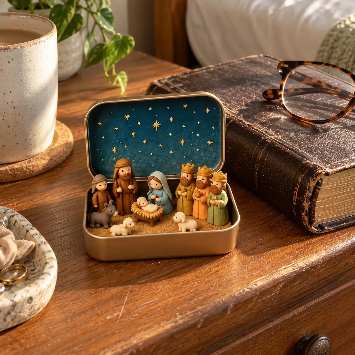 ✝️Religious Pocket-Size Mini Nativity Scene Set with Storage Box