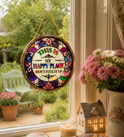 🔥 LAST DAY 49% OFF – 🌈Happy Place Hanging Suncatcher | Sunlight-Catching Quote Decor for Windows, Porches, Patios & Gifts ✨