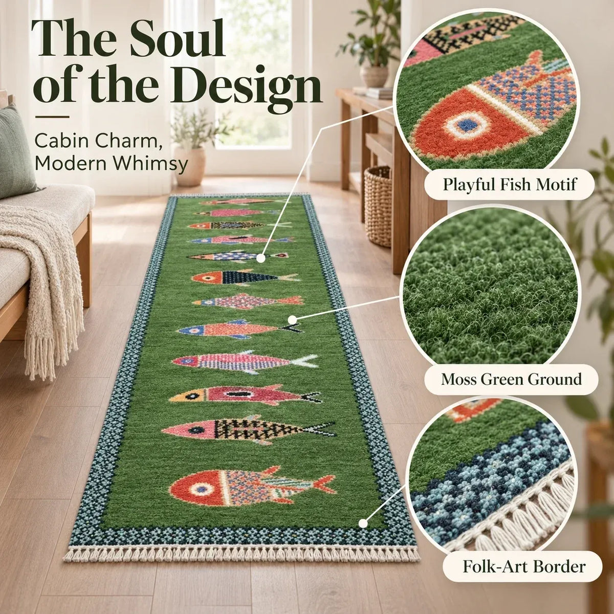🎏 Artisanal Koi Fish Wool Runner Rug