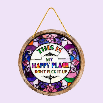 🔥 LAST DAY 49% OFF – 🌈Happy Place Hanging Suncatcher | Sunlight-Catching Quote Decor for Windows, Porches, Patios & Gifts ✨