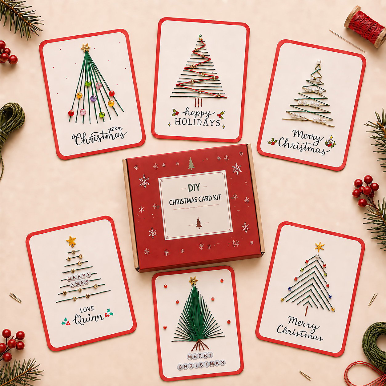 Merry & Bright Beginner-Friendly Christmas DIY Card Kit (6 Cards)