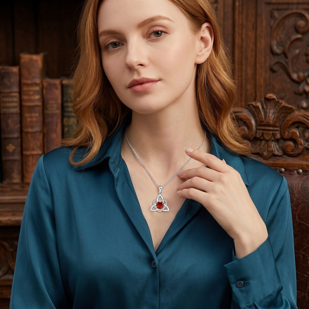 Birthstone Celtic Trinity Knot Heart Necklace✨ Heart Shape Celtic Trinity Knot Birthstone Pendant