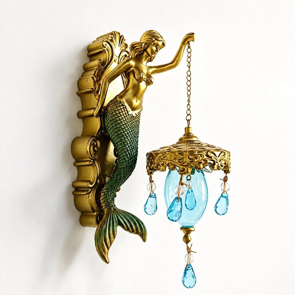 ⏳HOT SALE 62% OFF!!🌊Antique Gold Coastal Mermaid Wall Light 🧜‍♀️✨  Hand-Painted Vintage Sconce for Indoors & Covered Outdoor Spaces 🏡🌊