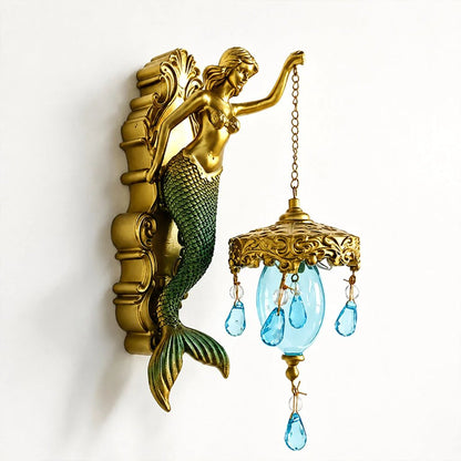 ⏳HOT SALE 62% OFF!!🌊Antique Gold Coastal Mermaid Wall Light 🧜‍♀️✨  Hand-Painted Vintage Sconce for Indoors & Covered Outdoor Spaces 🏡🌊