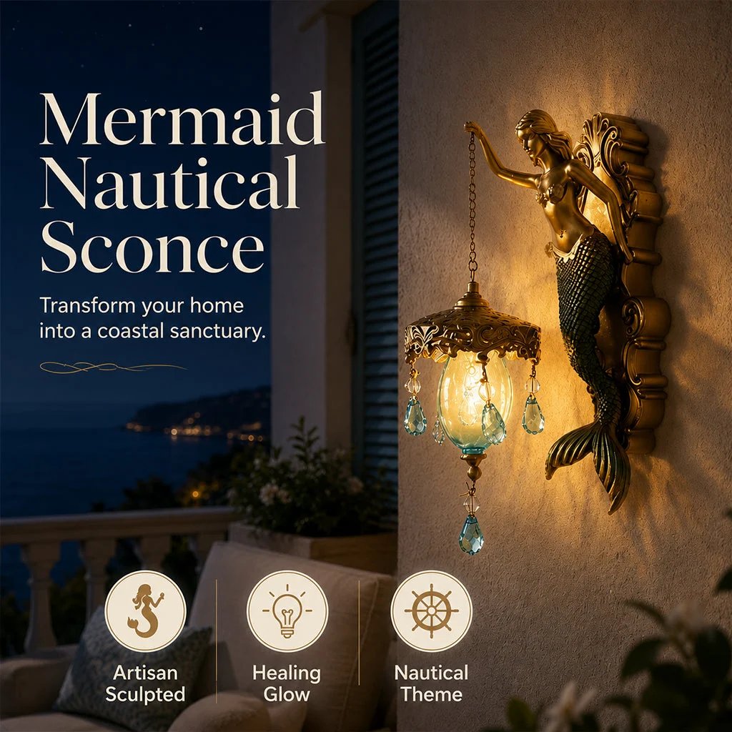 ⏳HOT SALE 62% OFF!!🌊Antique Gold Coastal Mermaid Wall Light 🧜‍♀️✨  Hand-Painted Vintage Sconce for Indoors & Covered Outdoor Spaces 🏡🌊