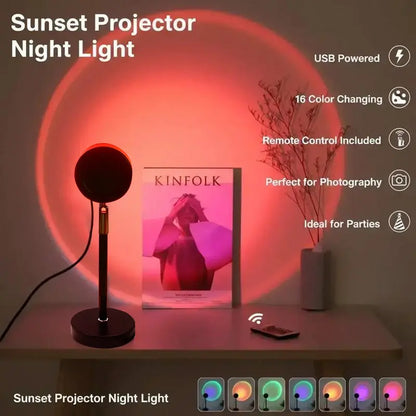 🔥Sunset Lamp Projector Light 16 RGB Colors 180° Rotatable Atmosphere Light