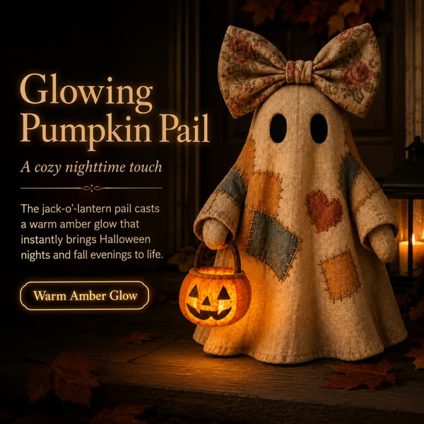 🍂👻 Lighted Vintage Patchwork Ghost🎃