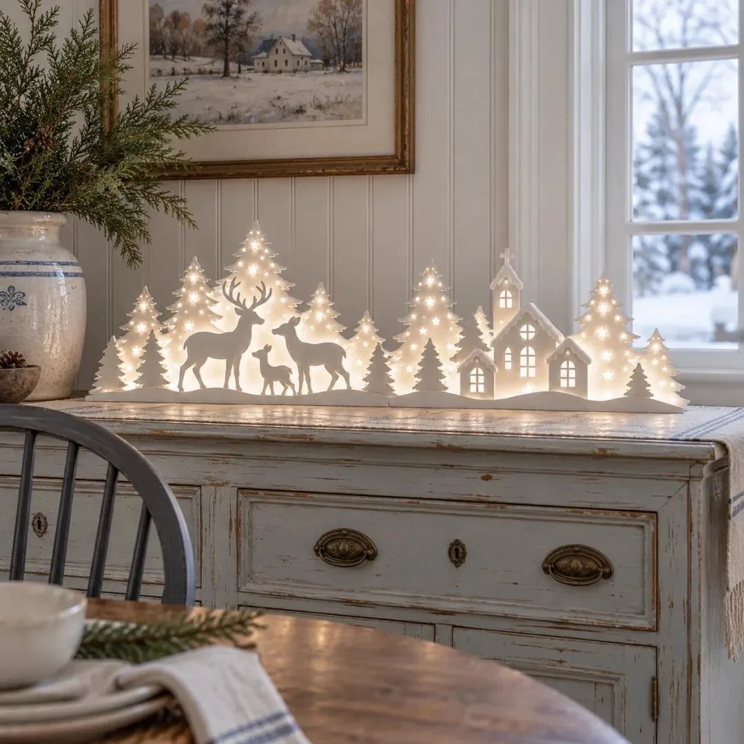 🔥🦌 LED Christmas Deer & Village Window Decor | 2-Piece Lighted Scene